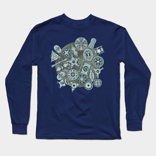 Ernst Haeckel Cerulean Diatoms on Mossy  Water Long Sleeve T-Shirt by Scientistudio